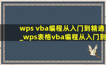 wps vba编程从入门到精通_wps表格vba编程从入门到精通